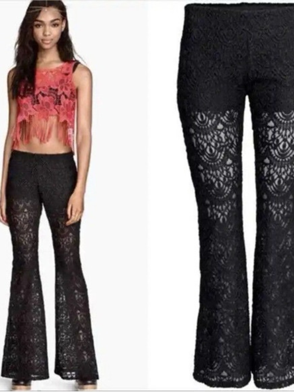 H&M Black Lace Flared Trousers